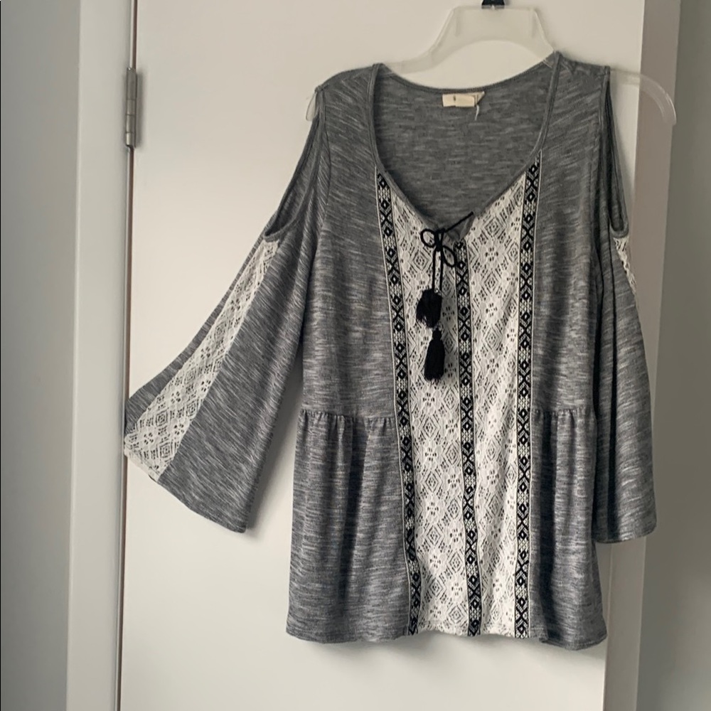 Gray Lace Accent Women's Top